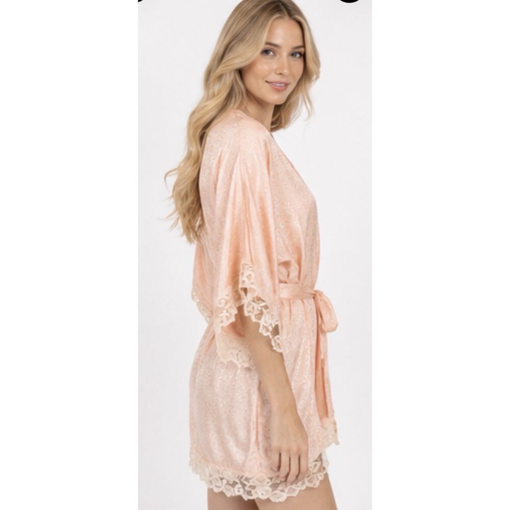 Vintage Christian Dior Women's Light Pink Blush Peach Satin Lace Robe Large NWOT